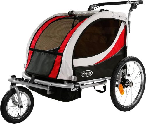 ZIZE Bikes - ClevrPlus Deluxe 3-in-1 Double 2 Seat Bicycle Bike Trailer Jogger Stroller for Kids Children | Foldable Collapsible w/Pivot Front Wheel