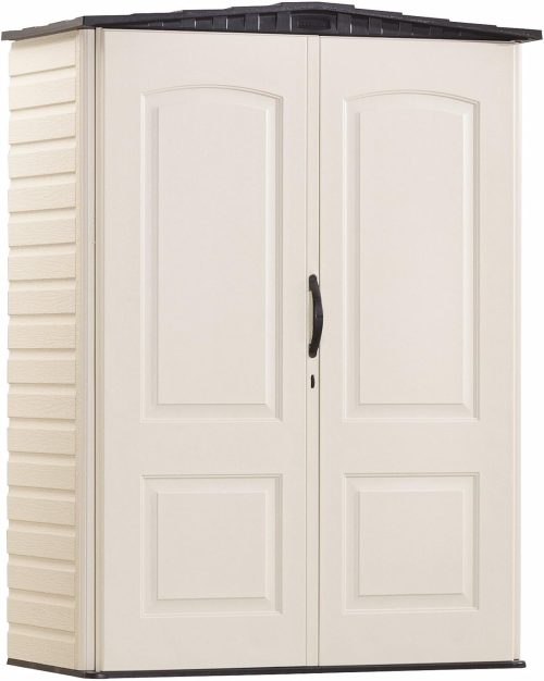 ZIZE Bikes - Rubbermaid Large Plastic Weatherproof Outdoor Storage Shed with Double Wall Construction for Backyard, Garden, and Patio, Sandstone