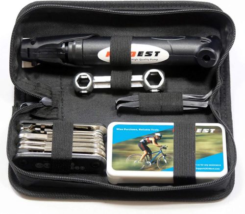ZIZE Bikes - Bike Repair Bag & Bicycle Tire Pump, Tire Puncture Repair Kit, Bike Multi Tool Set, Maintain Bike Repair Tool Kit Portable Bike Bag. Safety Emergency All in One Bike Tool for Camping Travel