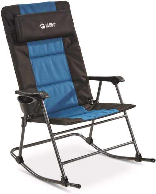 ZIZE Bikes - Guide Gear Oversized Rocking Camp Chair, 500-lb. Capacity for Relaxing, Polyester, Blue/Black with Cup Holders, Foldable, Ergonomic