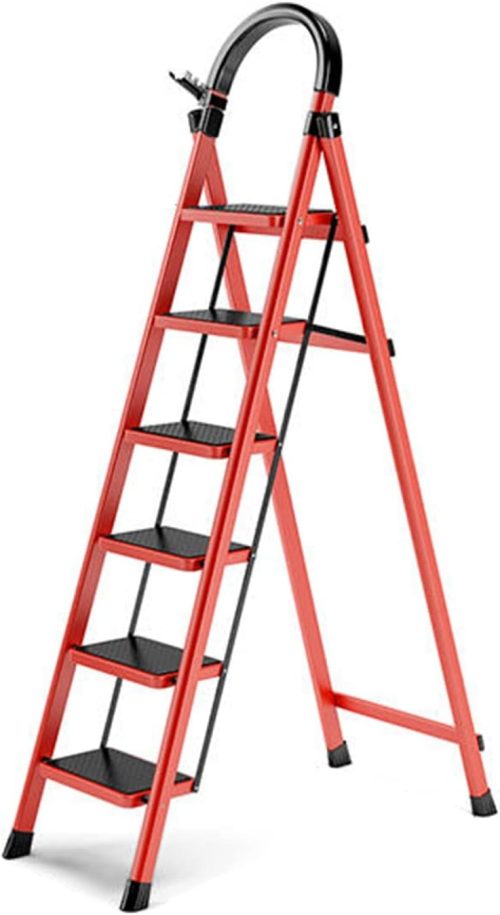 ZIZE Bikes - 6-Step Ladder Foldable Step Stool Ladder Portable Ladders Wide Anti-Slip Pedal 550lbs Load Capacity Stainless Steel Lightweight for Household (Color : Blue)