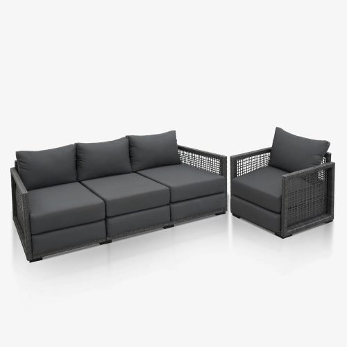 ZIZE Bikes - NICESOUL® 4-Person Patio Loveseat Modular Wicker Sofa Furniture Conversation Set Large Size Outdoor Rattan Seating Sofa 550lb Weight Capacity for Balcony, Deck, Garden and Poolside Gray(1+3)