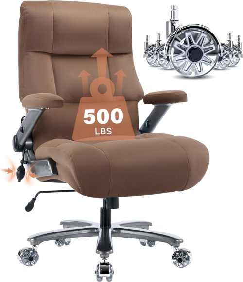 ZIZE Bikes - Big and Tall Office Chair 500lbs- Executive Desk Chair with Adjustable Lumbar Support 3D Flip UP Arms- Heavy Duty Quiet Wheels Metal Base Ergonomic Computer Chair, Black