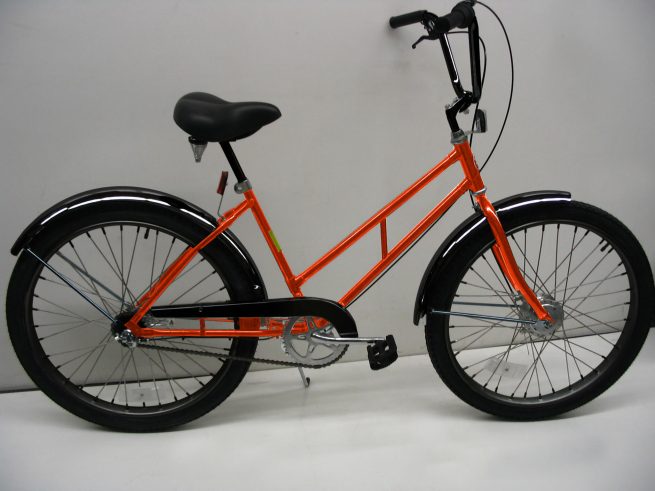 Supersized Newsgirl with High Rise Handlebars 2 orange bike