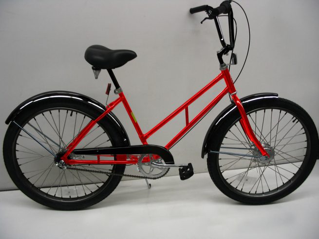 Supersized Newsgirl with High Rise Handlebars red bike